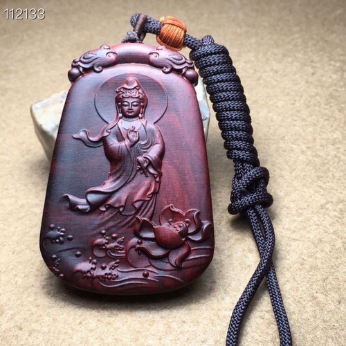Wood guanyin pendant carved - ‌wood,